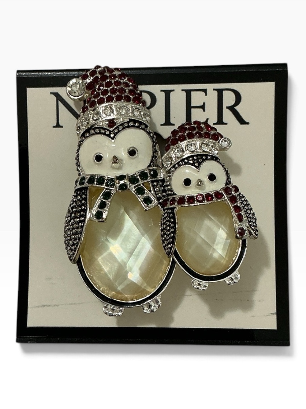 Napier Pin Mother And Baby Penguins Jelly Belly Christmas Holiday Silver Tone